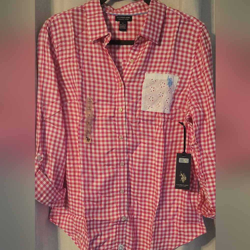 U.S. Polo Assn. Womens  Red Button Down Shirt